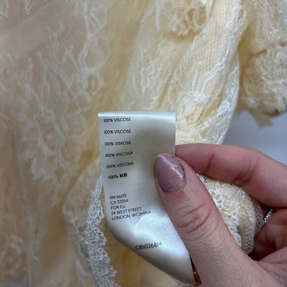 Free People Cream Sheer Lace Overlay Lined Short Sleeve Blouse Small Feminine - Picture 10 of 11